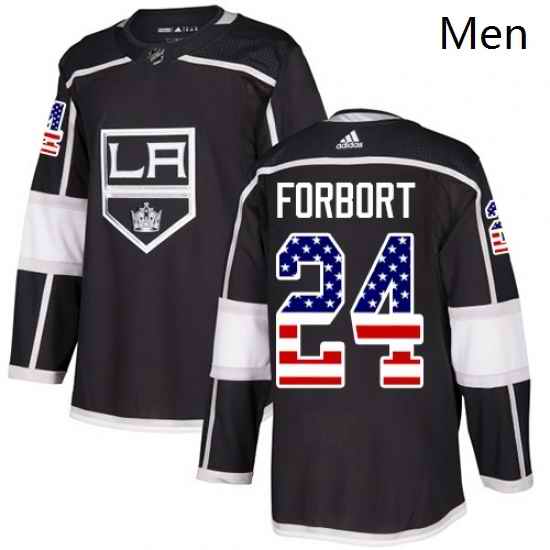 Mens Adidas Los Angeles Kings 24 Derek Forbort Authentic Black USA Flag Fashion NHL Jersey